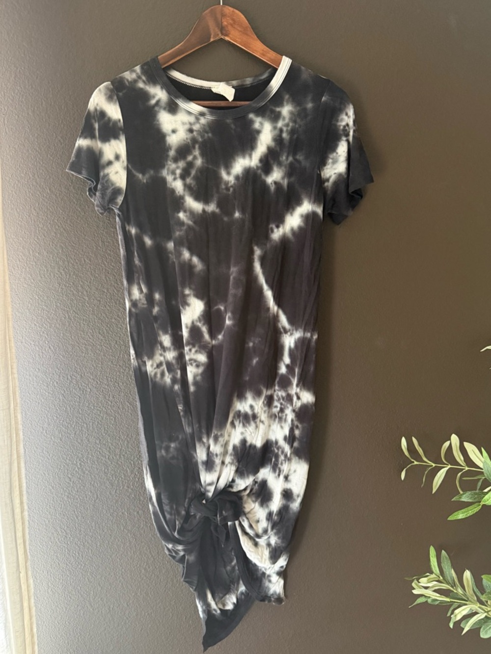 Caution To The Wind Black and White Tie-Dye Knot-Hem Dress